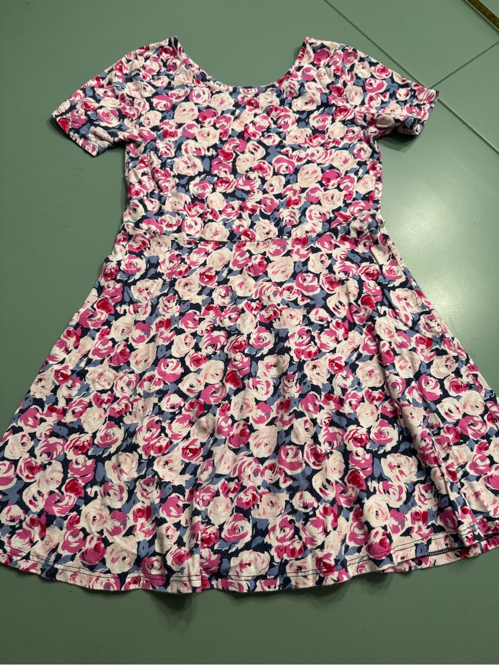 The Children's Place Navy Floral Fit & Flare Dress with Pink Roses med